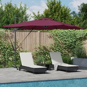 Cantilever Roma napernyő LED világítással, Bordeaux vörös, 286 x 285 x 270 cm alumínium.