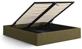 Zöld kárpitozott ágyneműtartós-ágytámla nélkül franciaágy ágyráccsal 200x200 cm Susan – Micadoni