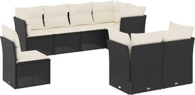 vidaXL 8 részes fekete polyrattan kerti ülőgarnitúra párnákkal