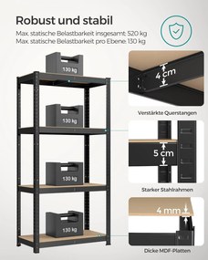 SONGMICS 2 db-os nagy teherbírású polcrendszer, 160 cm, 520 kg/polc, fekete