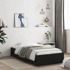 fekete szerelt fa ágykeret fiókokkal 75x190 cm