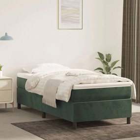 Sötétzöld bársony rugós ágy matraccal 90 x 200 cm