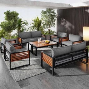 Kerti bútor szett 2 db kétszemélyes kanapé, 4 db fotel, 2 db asztal Fa szürke