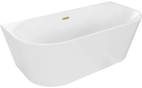 Mexen Oval, szabadon álló fali kád 180 x 80 cm, fehér, arany matt túlfolyó, 52671808000-55