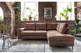 Barna bőrutánzat kinyitható sarokkanapé (jobb oldali) Lofty Lilly – Miuform