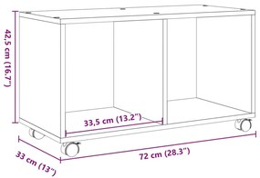 szürke sonoma színű szerelt fa görgős szekrény 72x33x42,5 cm