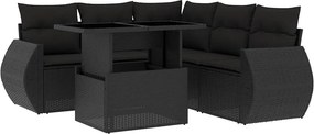 vidaXL 6 részes fekete polyrattan kerti ülőgarnitúra párnákkal