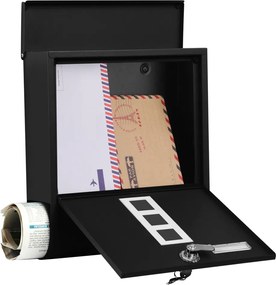 Zárható postaláda újságtartóval, falra, kerítésre szerelhető, fekete