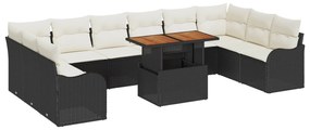 vidaXL Kerti Kanapé Szett tárolóval 11 pcs Fekete Poli rattan