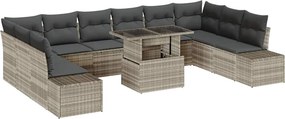 vidaXL Kerti Kanapé Szett tárolóval 11 pcs Világosszürke Poli rattan
