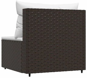 Barna polyrattan kerti középső kanapé párnákkal