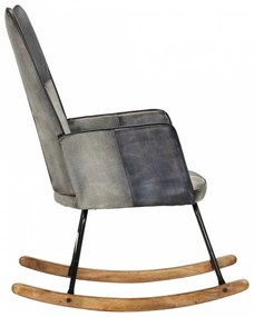 Szürke valódi bőr és vászon hintaszék