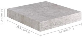 2 db betonszürke MDF lebegő fali polc 23 x 23,5 x 3,8 cm