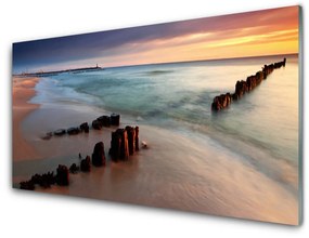 Fali üvegkép Ocean Beach Landscape 125x50 cm 4 fogas