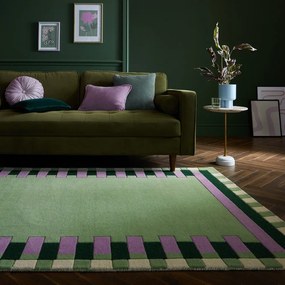 Zöld-lila kézi szövésű gyapjú szőnyeg 160x230 cm Kai Wool Border – Flair Rugs