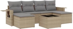 vidaXL 7 részes bézs polyrattan kerti ülőgarnitúra párnákkal
