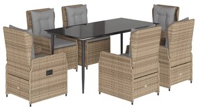 vidaXL 7 részes bézs polyrattan kerti étkezőgarnitúra párnákkal