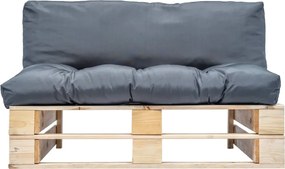 vidaXL fenyőfa kerti raklapkanapé szürke párnákkal