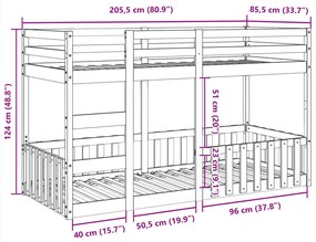 tömör fenyőfa emeletes ágy 80x200 cm