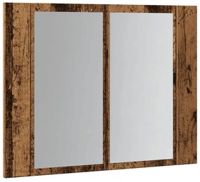 antik fa színű szerelt fa tükörszekrény LED-del 60x12x45cm