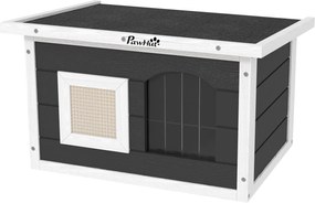 PawHut Favázas Macska Ház Vízálló Macska Menedék Hajtható Aszfalt Tetővel, Kaparó Matrac, Leválasztható Alj, Kültéri Macska Barlang, Macska Doboz Kült