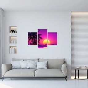 Kép - Lila naplemente pálmafával (90x60 cm)