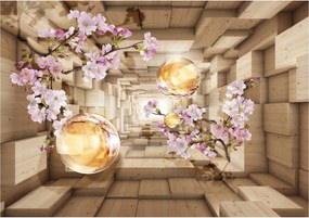 Flizelin fotótapéta Sakura alagút és arany gömbök látványos 368x254 +ragasztó