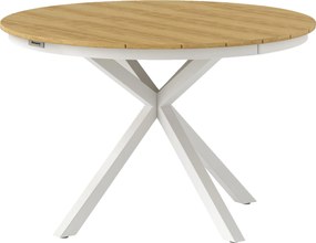 Outsunny Kerti Asztal Ø118cm, Időjárásálló Alumínium Erkély Asztal Keresztlábakkal, Toldalék Rácsmintás Kültéri Étkező Asztal, Kemping Asztal, Kerek T