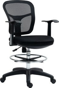 HOMCOM Forgós Irodai Szék Lábpihenő Gyűrűvel és Ívelt Háttal, Ergonomikus Poliészter, Hab és Műanyag Szék, Magasság Állítható, 55x58x94 cm, Fekete | A