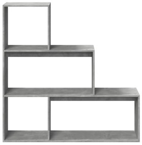3 szintes betonszürke fa elválasztó könyvespolc 123x29x123 cm
