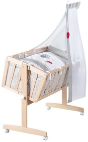 Natúr színű bükkfa gurulós-baldachinos bölcső 40x90 cm Adam and Owl – Roba