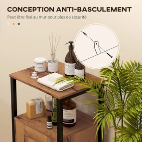 kleankin Alacsony Fürdőszobaszekrény Zsalus Ajtóval, Acélvázas Fürdőszobaszekrény Nyitott Polccal és Állítható Polccal, 37 x 30 x 85 cm, Rusztikus Bar