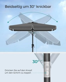 Napernyő 200 × 150 cm, téglalap alakú erkélyernyő, napvédelem UPF 50+, talp nélkül, szürke