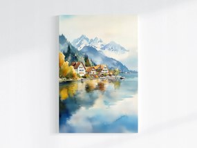 Vászonkép Canvas Tájkép Ősz Hegyek Alpok Tó Házikók 80x120
