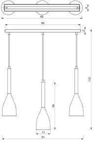 Csillár zsinóron MUZA NEW 3xE27/60W/230V fehér