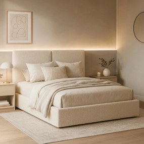 Krém Bouclé Franciaágy Ágyneműtartóval. 140x200 MARSYLIA