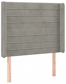 világosszürke bársony fejtámla szárnyakkal 83x16x118/128 cm