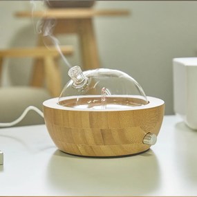 Aroma diffúzor, illóolaj párologtató, bambusz és üveg