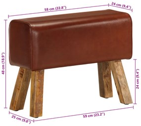 barna valódi bőr és tömör mangófa tornapad 58 cm