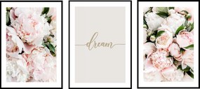 3 db-os poszter szett 30x40 peonie virágok rózsák tavaszi szett hálószoba nappali