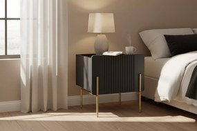 Malmi éjjeliszekrény fiókkal 45 cm - fekete matt / arany lábak