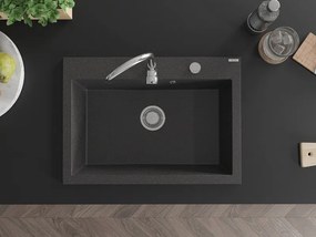 Mexen Elix 1-medencés gránit mosogató 700 x 500 mm, fekete pöttyös, krómozott szifon - 6526701005-76