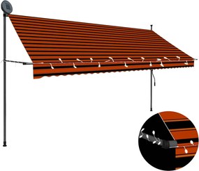 vidaXL narancssárga-barna kézzel feltekerhető LED-es napellenző 350 cm