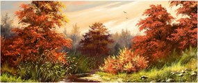 Kép egy folyóról egy őszi tájban, olajfestmény (120x50 cm)