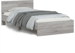 vidaXL szürke sonoma színű szerelt fa ágykeret fejtámlával 100x200 cm