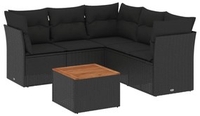 6 részes fekete polyrattan kerti ülőgarnitúra párnákkal