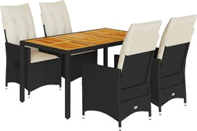 vidaXL 5 részes fekete polyrattan kerti étkezőgarnitúra párnákkal