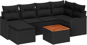 vidaXL Kerti Kanapé Szett párnával 7 pcs Fekete polirattan