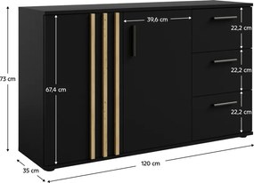 Komód, 2D3S, fekete/artisan tölgy, TOLIS TYP 3