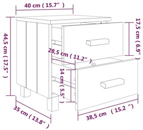 HAMAR 2 db sötétszürke tömör fa éjjeliszekrény 40x35x44,5 cm